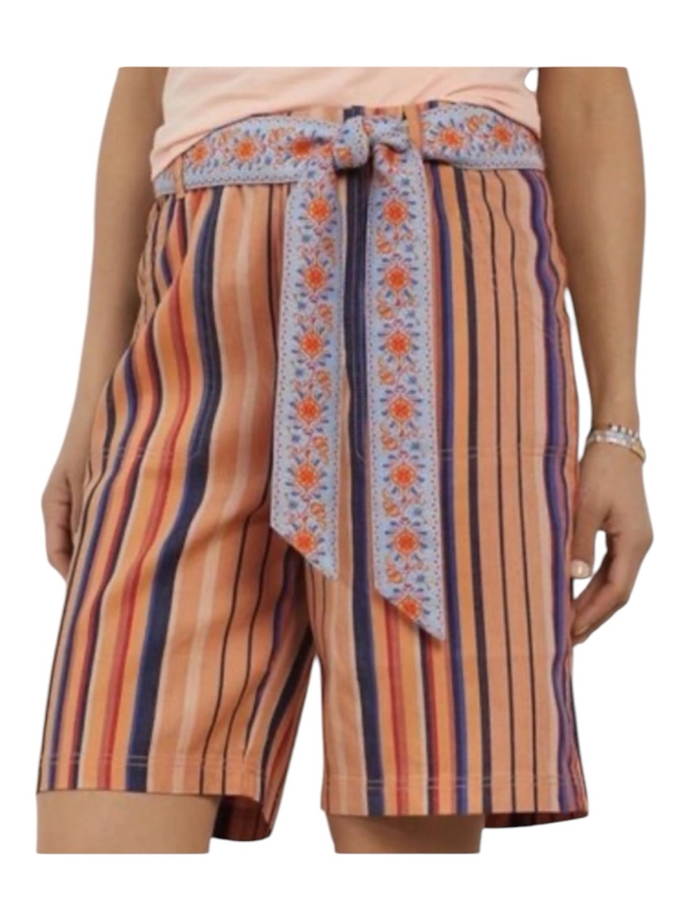 Soft Surroundings Summer Breeze Stripe Linen Shorts Peach Size Large 14-16
